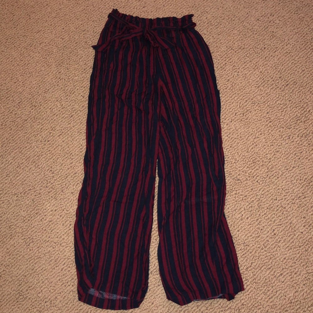 blue and red striped flowey pants